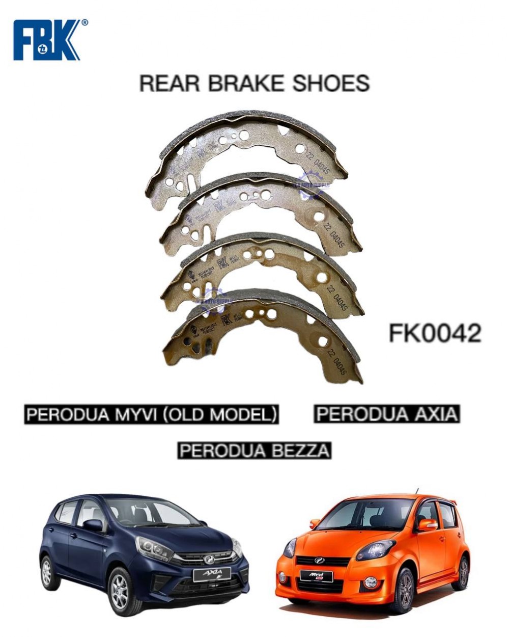 Perodua Myvi (Old Model) Axia Bezza Rear Brake Shoe FBK FK0042
